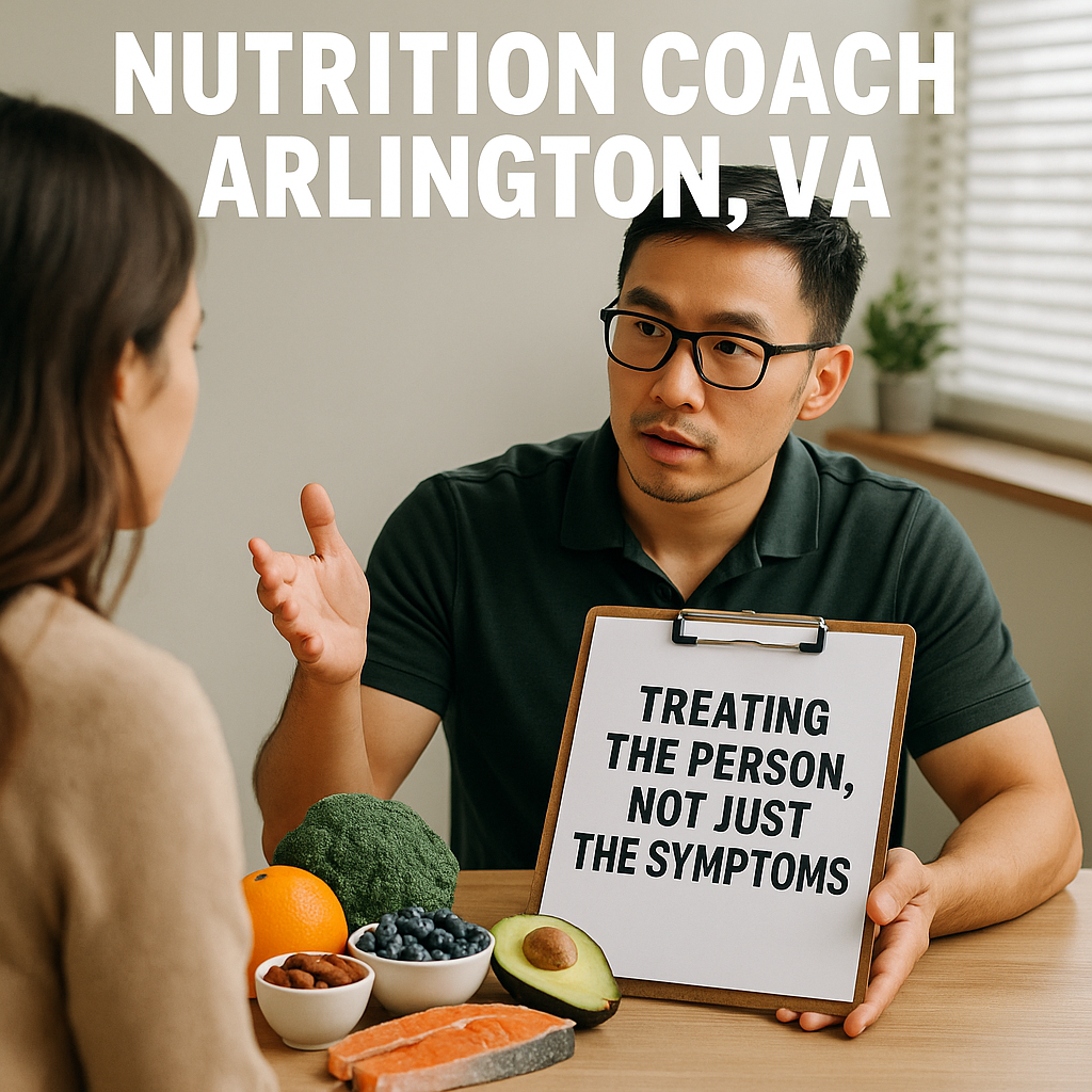 Male nutrition coach in Arlington consulting client with personalized nutrition plan